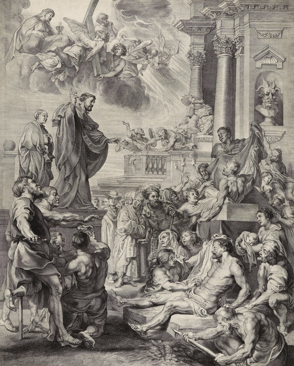 Aziz Francis Xavier Mucizesi; Aziz Francis Xavier Ölü Bir Kişiyi Canlandırıyor (kağıt üzerine gravür) by Peter Paul after Rubens