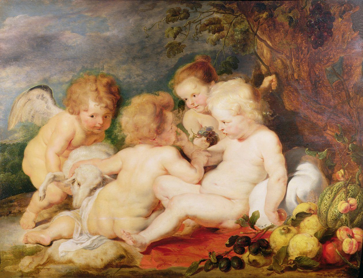 İsa, Aziz John, Bir Melek ve Küçük Bir Kız by Peter Paul Rubens