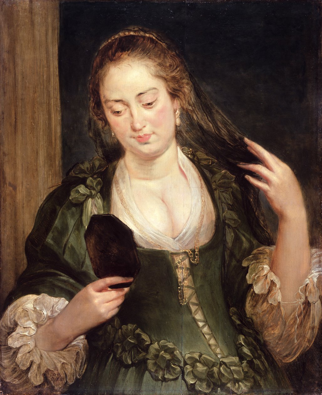 Aynalı Kız (meşe üzerine yağlı boya) by Follower of Peter Paul Rubens