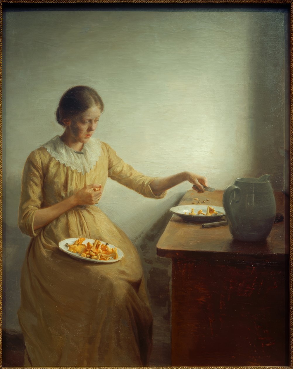 Kız chanterelles temizler by Peter Vilhelm Ilsted