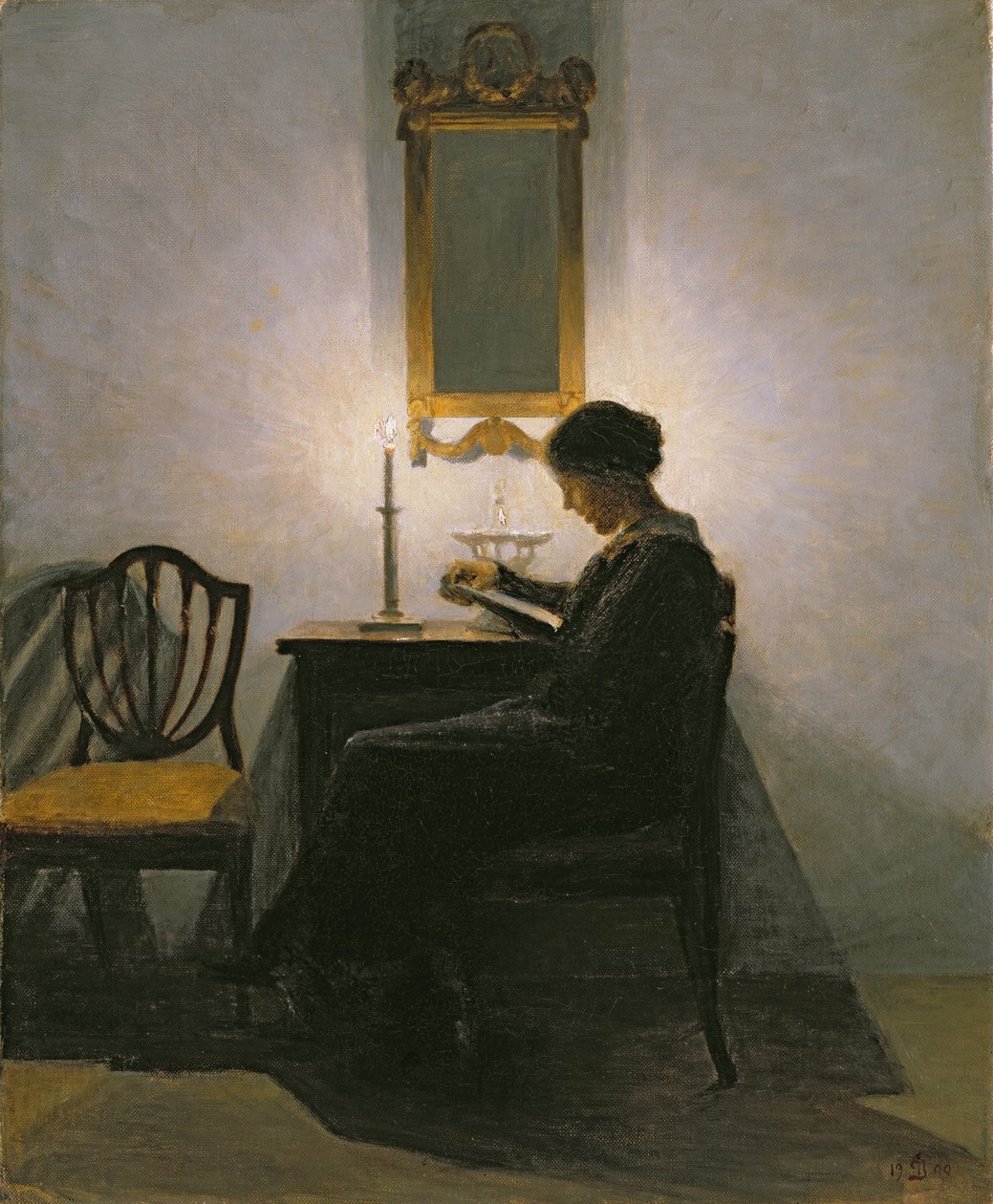 Mum ışığında kitap okuyan kadın, 1908 by Peter Vilhelm Ilsted