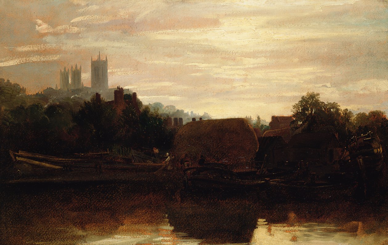 Foss Dyke, Dawn'dan Lincoln'e bir bakış (gemiye serilmiş kağıt üzerine yağlı boya) by Peter de Wint