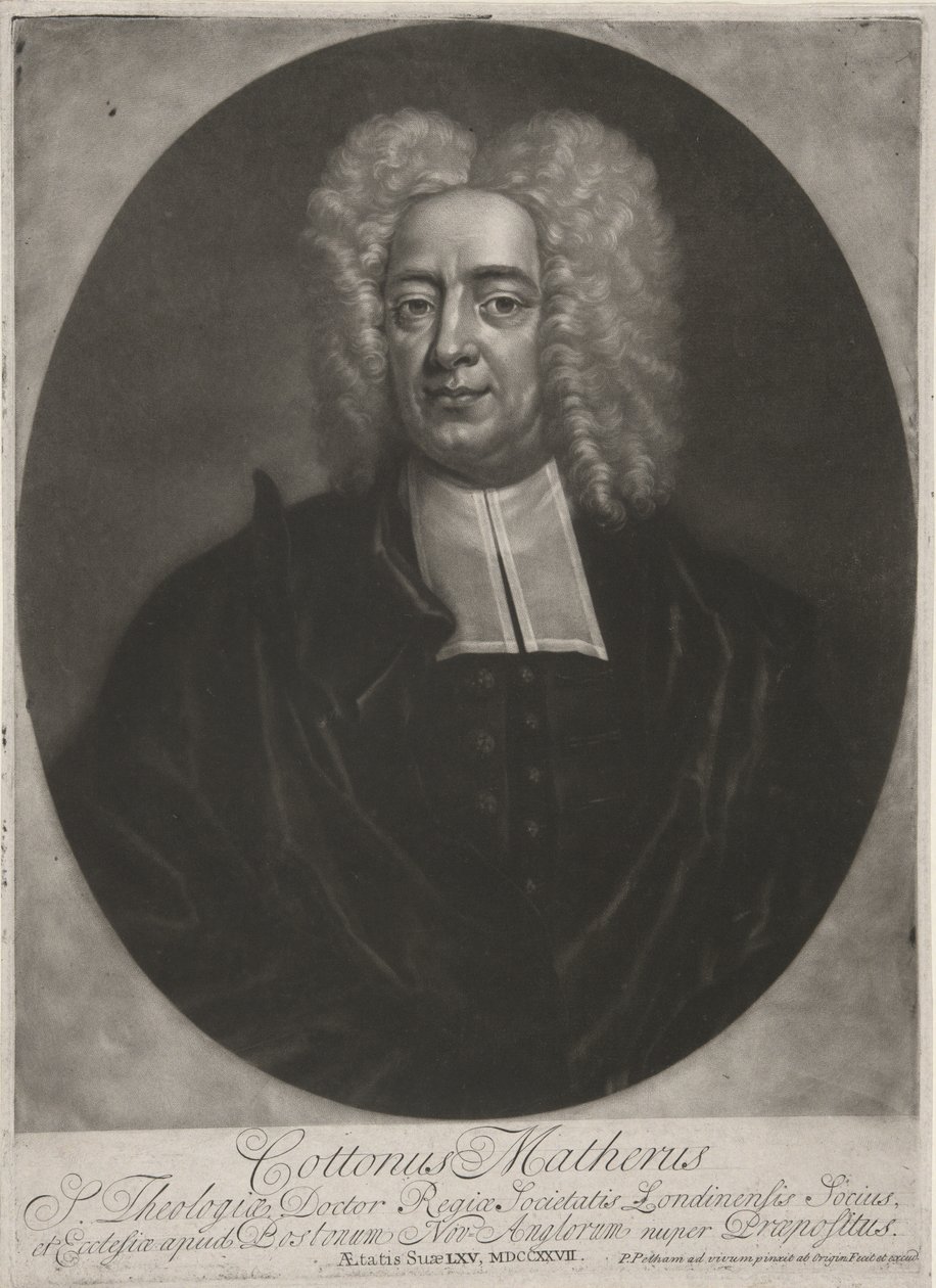 Cotton Mather, pub. 1728 (gravür) by Peter (after) Pelham
