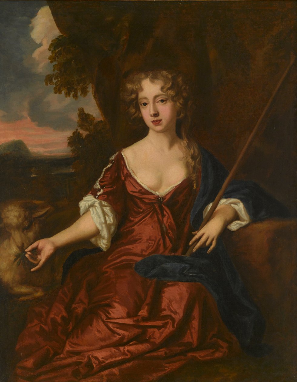 Bir çoban olarak Nell Gwynne olduğu söylenen bir bayanın portresi (tuval üzerine yağlı boya) by Peter (circle of) Lely