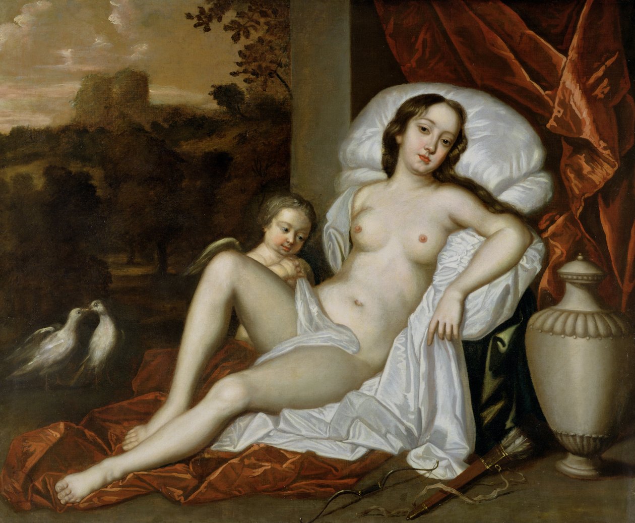 Nell Gwynne'nin (1650-87) Venüs, oğlu Charles Beauclerk (1670-1726) ile Aşk Tanrısı (tuval üzerine yağlı boya) olarak portresi by Peter (follower of) Lely