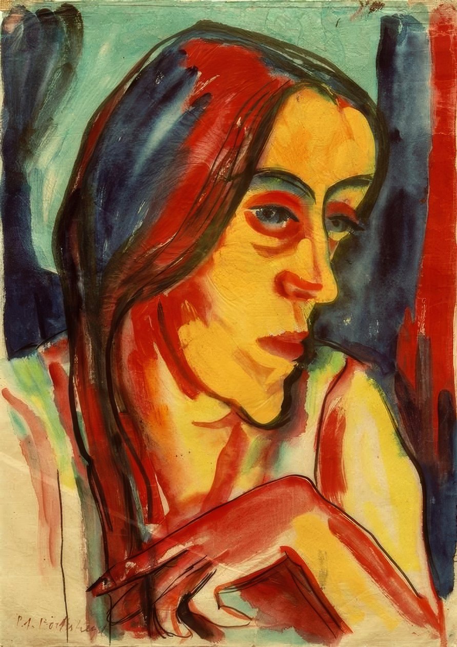 Koyu örgülü genç kadın (Hanna) by Peter August Böckstiegel