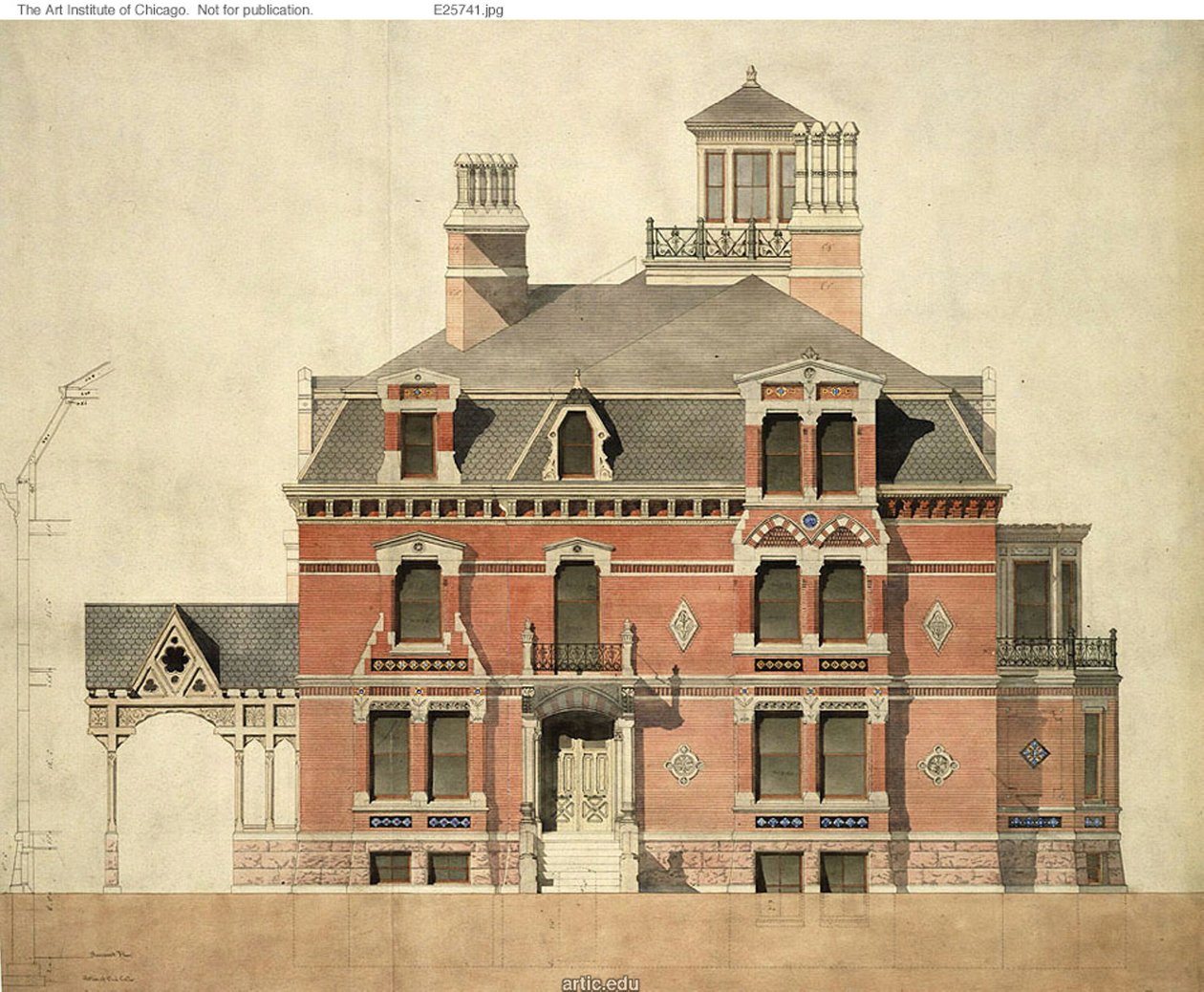 Eliphalet W. Blatchford House, Chicago, Illinois, LaSalle Caddesi Yüksekliği ve Kısmi Bölüm by Peter Bonnett Wight