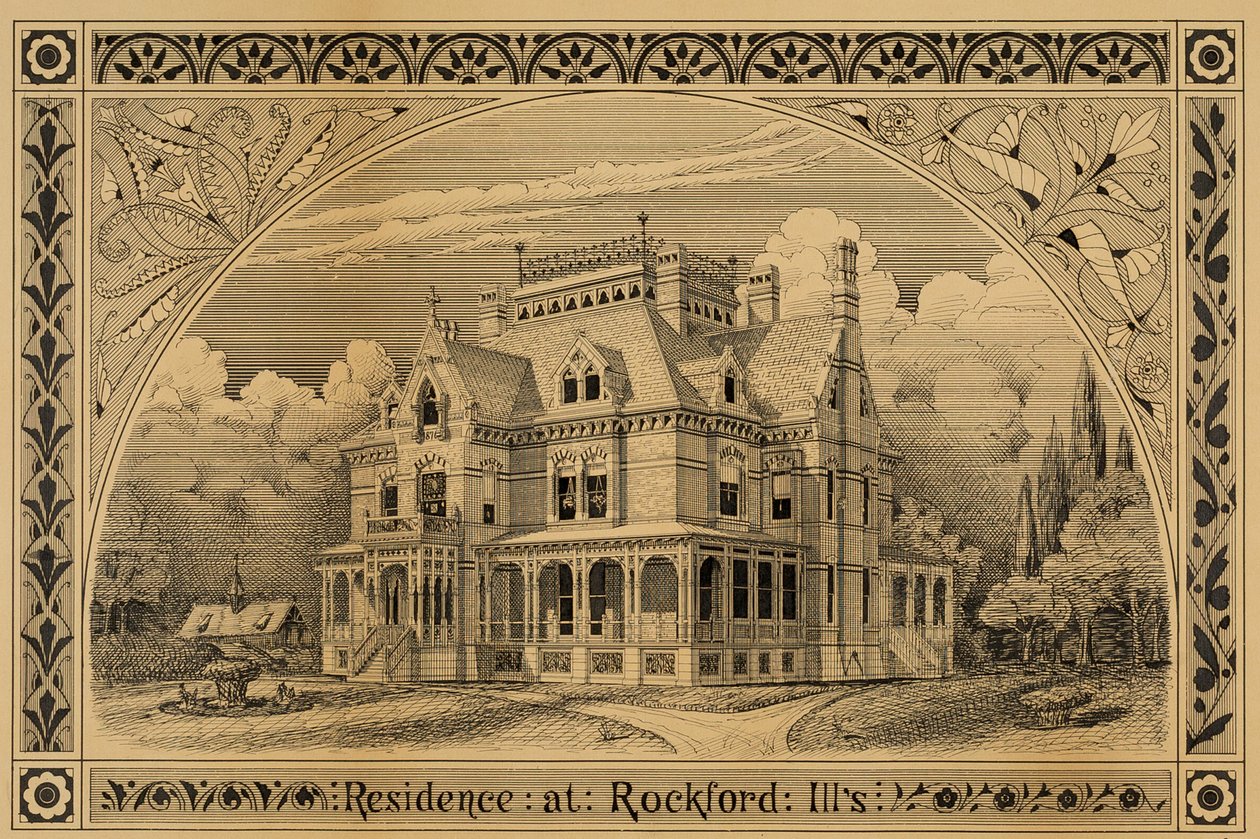 NC Thompson House, Rockford, Illinois, Perspektif, 1876. by Peter Bonnett Wight