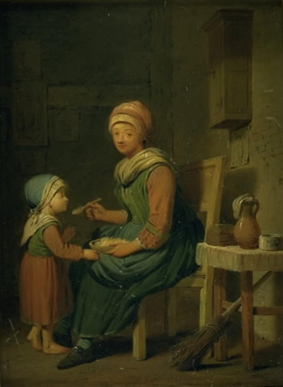 Kızına yiyecek bir şeyler veren bir çiftçinin karısı by Peter Cramer