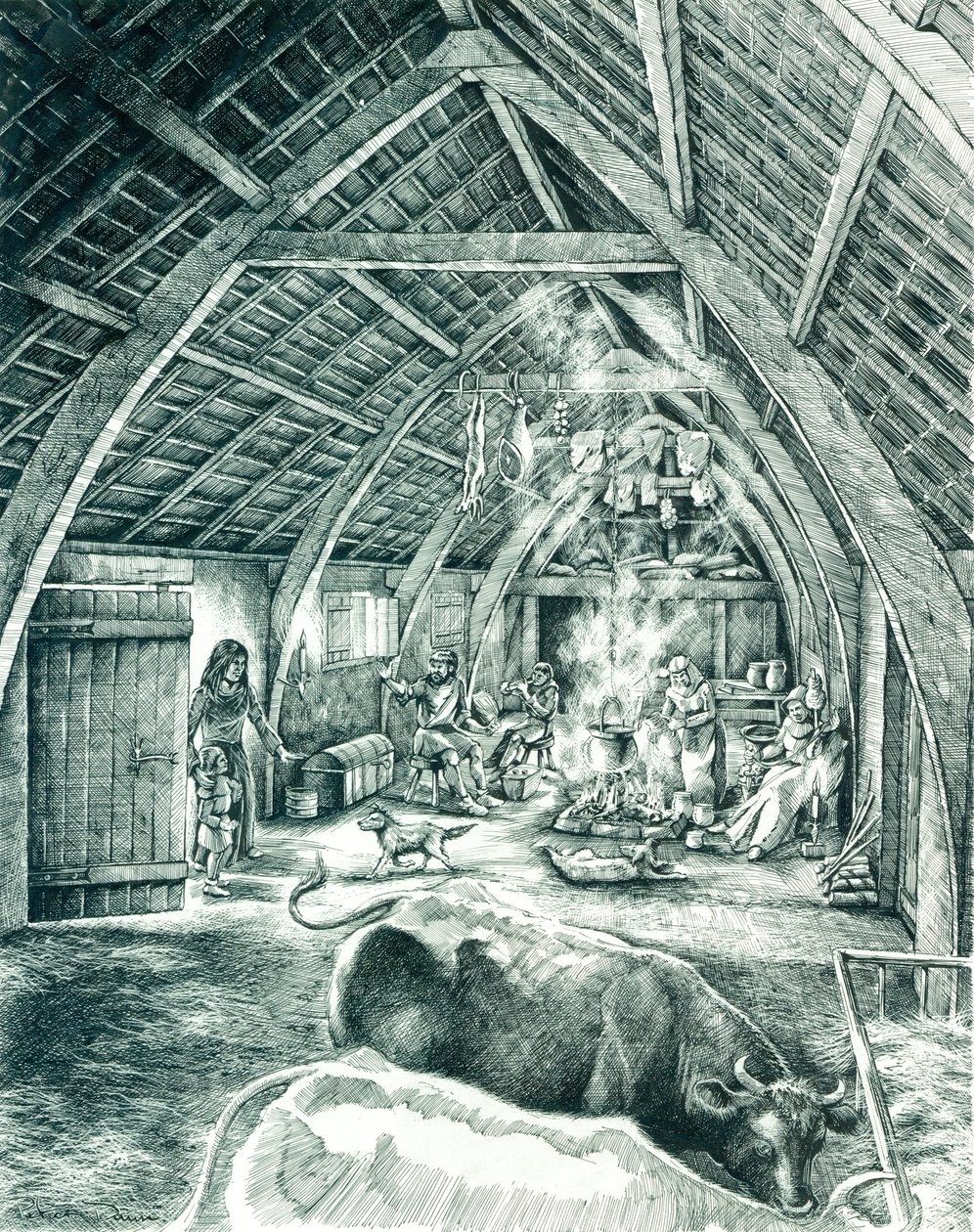 Ortaçağ köylü evi, c13.-15. yüzyıl, c1980-2010 by Peter Dunn