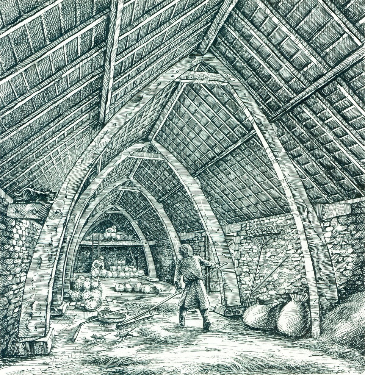 Ortaçağ papaz ahırı, Wharram Percy, Kuzey Yorkshire, c1988-c2005. by Peter Dunn
