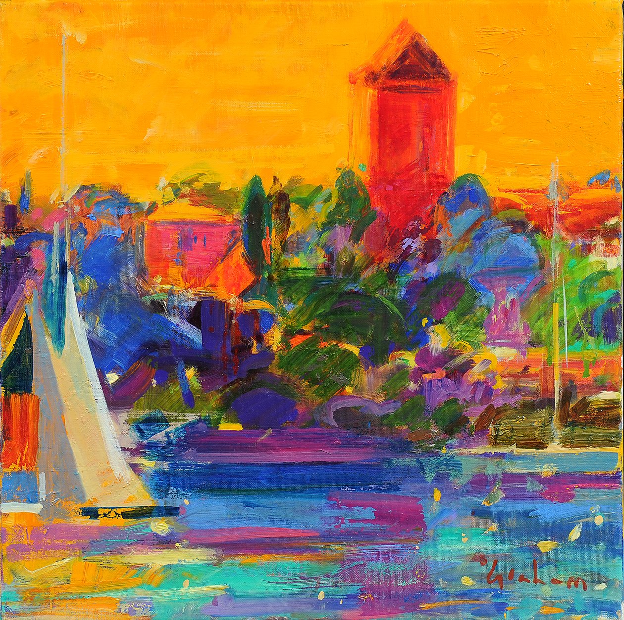 Cannes Körfezi, 2021 (tuval üzerine yağlı boya) by Peter Graham (Contemporary)