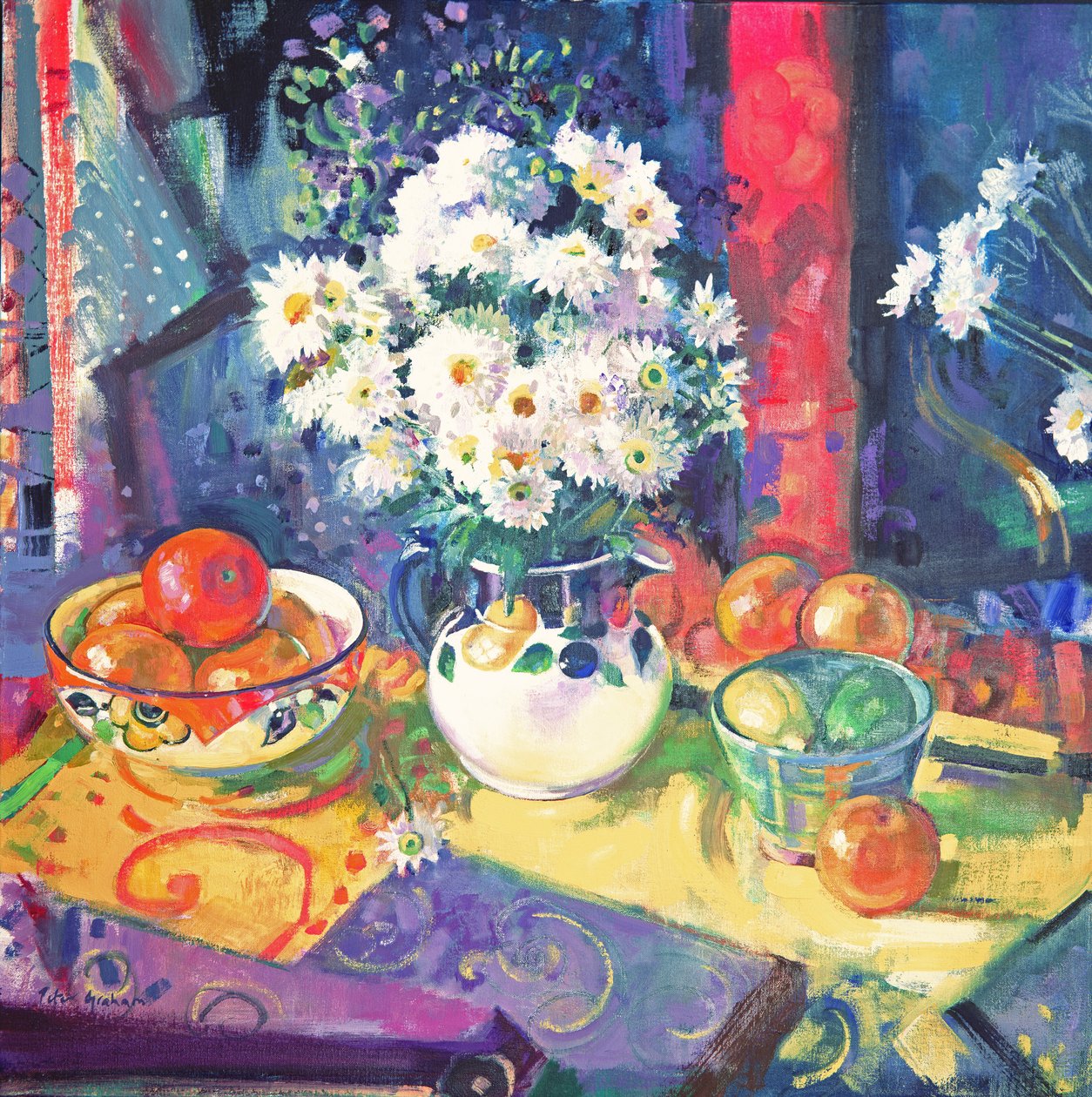 Yeşil Bir Kasedeki Çiçekler ve Meyveler, 1997 by Peter Graham (Contemporary)