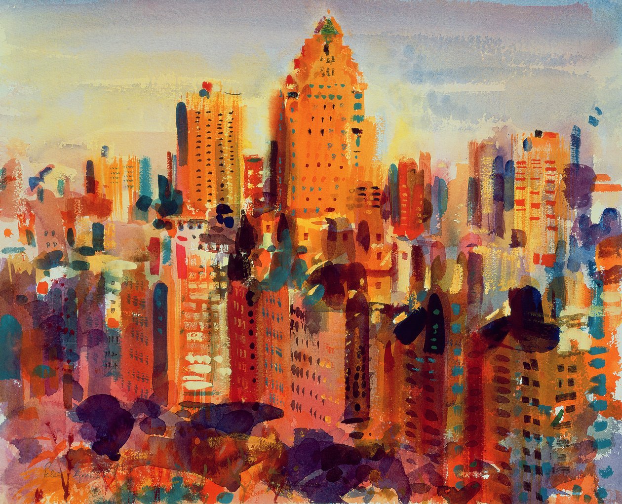 Yukarı Manhattan, 2000 (kağıt üzerinde wc) by Peter Graham (Contemporary)