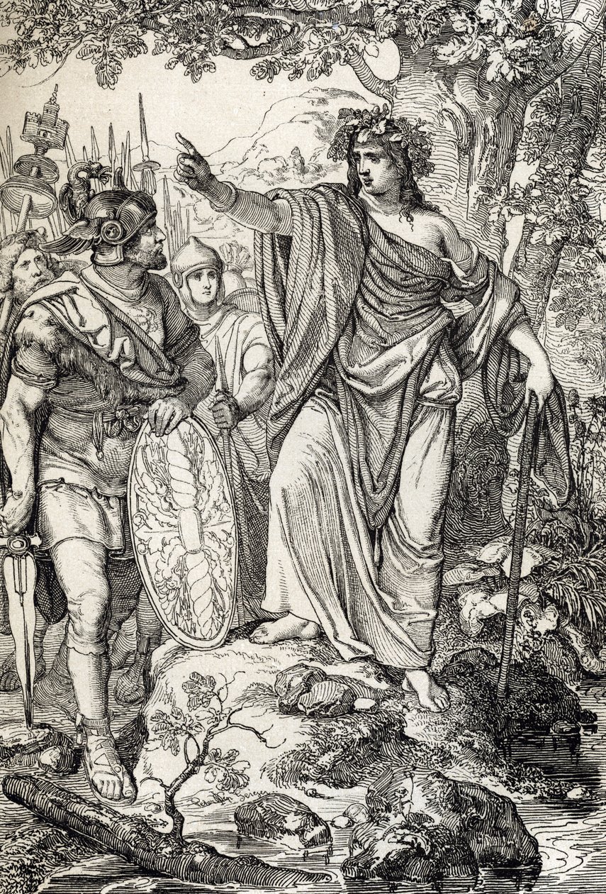 Germanicus'un Seferleri: "" Nero Claudius Drusus Germanicus (MÖ 38-9) ve ordusu, MÖ 12 dolaylarında Weser ve Elbe nehirleri arasındaki bölgelerde genç bir kadınla karşılaşır" (Germania'nın Fethi: roman generali Nero Claudius Drusus G by Peter Johann Nepomuck Geiger