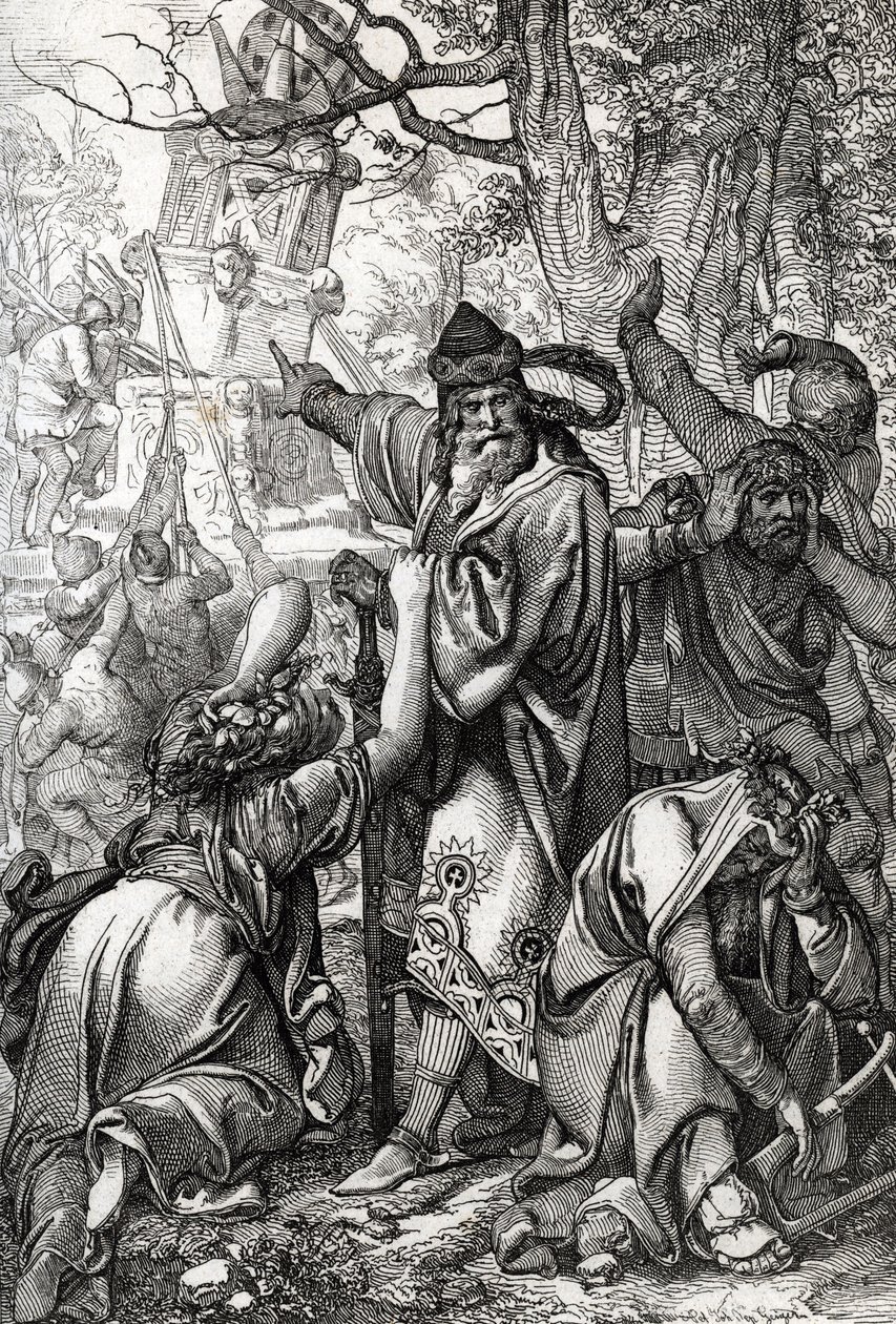 İmparator Charlemagne (yaklaşık 742-814) Saksonlara karşı savaşta, 772 (Sakson savaşları sırasında İmparator Büyük Charles (Charlemagne), 772) Anton Ziegler'in "Historische Memorabilian des In-und Auslandes" (Tarihi Hediyelik Eşyalar) adlı es by Peter Johann Nepomuck Geiger