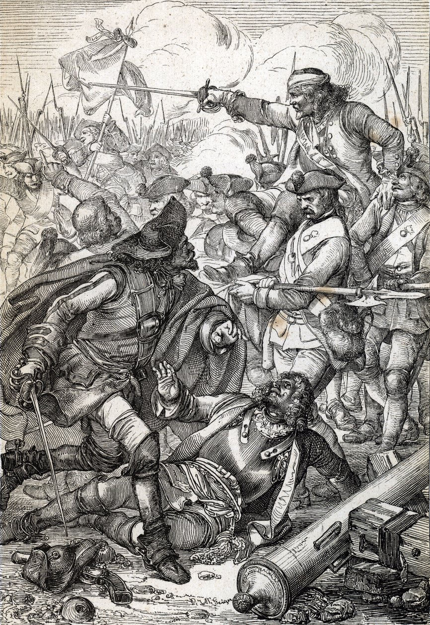 Büyük Kuzey Savaşı: “” Rusya Kralı I. Peter'in Ordusu ile İsveç Kralı XII. ) "" Historische Memorabilian des'ten tüy çizimi by Peter Johann Nepomuck Geiger