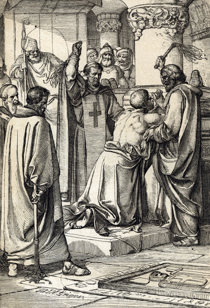 İngiltere Kralı II. Henry (1133-1189), Thomas Becket'in başpiskoposun mezarında oldu bittiye getirilerek öldürülmesine karışıyor by Peter Johann Nepomuck Geiger