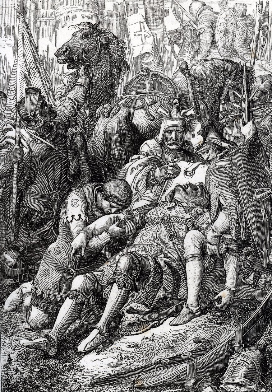 Kral William the Conquerant, oğlu Normandiya Kralı II. Robert tarafından Courteheuse'de (1051-1134) Gerberoy kalesinde yaralandı. by Peter Johann Nepomuck Geiger