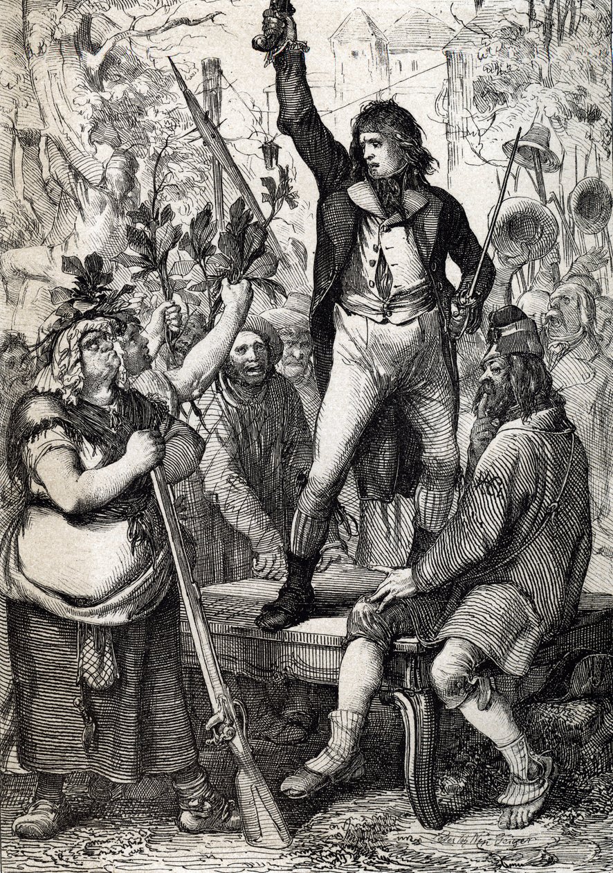 1789'da Fransız Devrimi'nin patlak vermesi: Toplanan halk, bir kokart rengini seçmeye ve silahlanmaya teşvik ediliyor tarihsel) yazan Anton Ziegler by Peter Johann Nepomuck Geiger