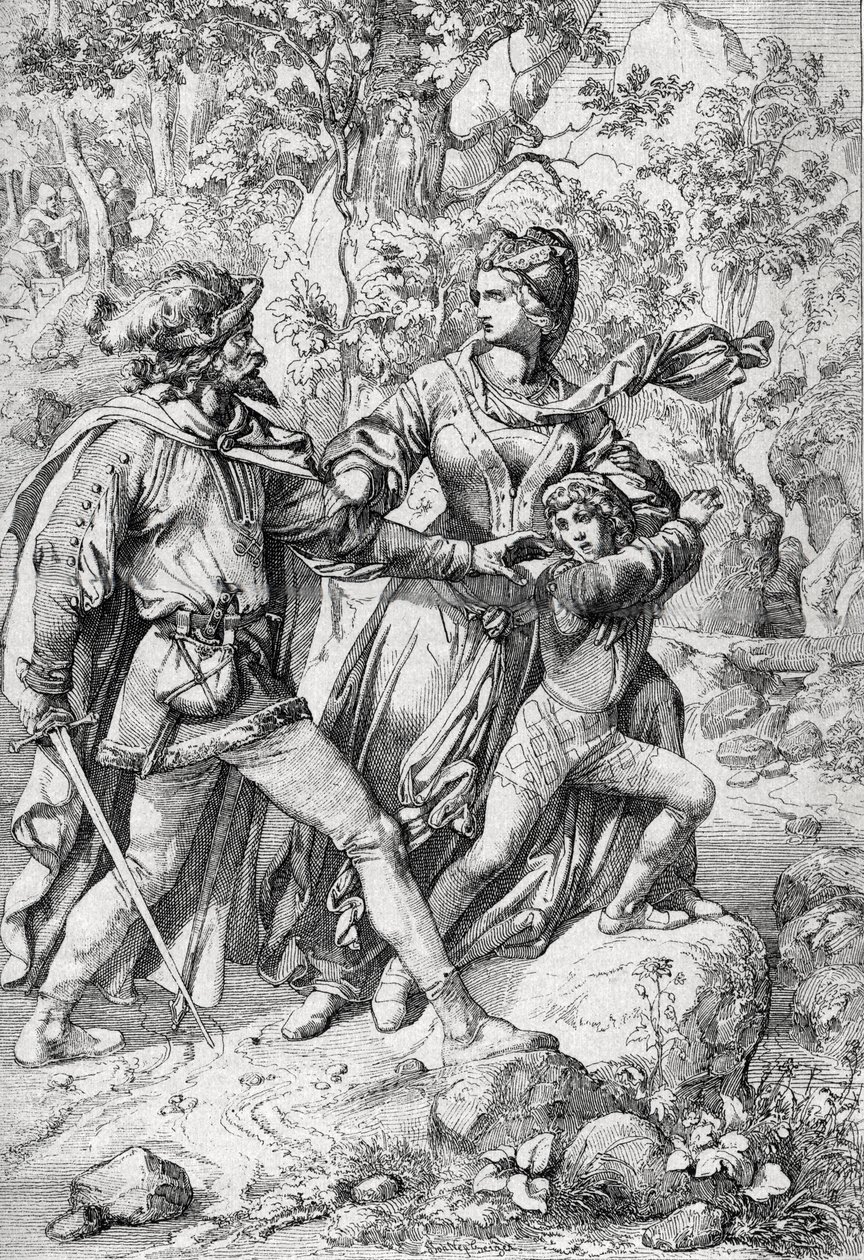 İngiltere Kraliçesi Margaret of Anjou (1430-1482) ve oğlu Edward, Yorkistlerin zaferinden sonra uçuşları sırasında bir soyguncu tarafından kurtarıldı. by Peter Johann Nepomuck Geiger