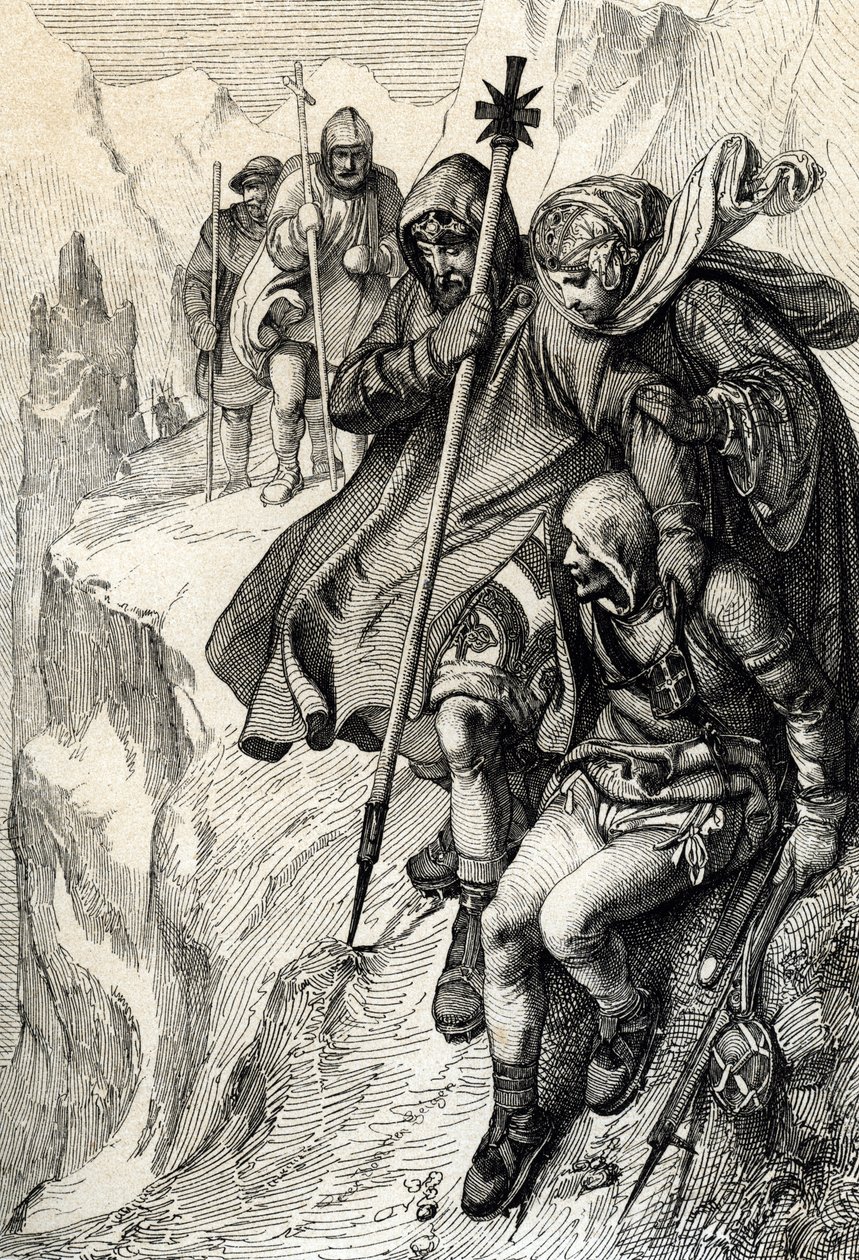 Romalıların Kralı IV. Henry, Alpleri geçmek ve Toskana Kontesi Mathilde'ye, Papa VII. Canossa ve by Peter Johann Nepomuck Geiger