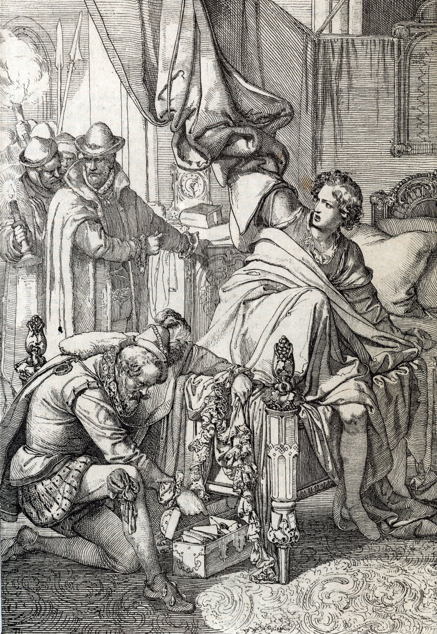 Avusturyalı Charles'ın (1545-1568) (Don Carlos) İspanya Kralı II. Philip'in oğlu 1568'de babasının (Asturia Prensi Carlos'un en büyük oğlu ve İspanya Kralı II. 1568'in başlarında baba) Kalem çizme d by Peter Johann Nepomuck Geiger