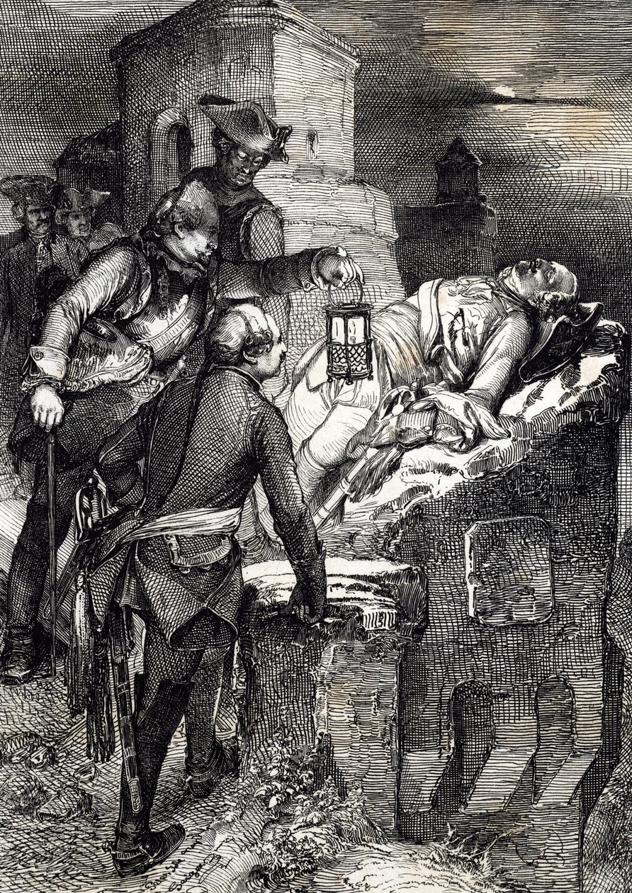 İsveç Kralı Charles'ın (veya Carl) XII'nin (1682-1718) ilk Norveç kalesi Fredriksten'in kuşatması sırasında ölümü by Peter Johann Nepomuck Geiger