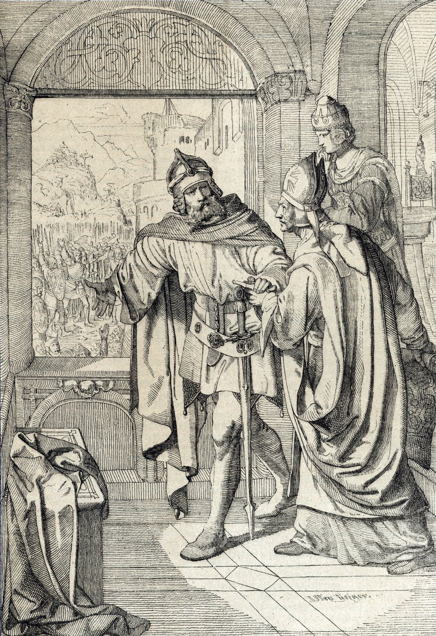 Habsburg Hanedanı Radbot'un ilk üyeleri ve Eveque Werner, İsviçre'nin Aargau kentinde Habsburg kalesinin inşası sırasında by Peter Johann Nepomuck Geiger