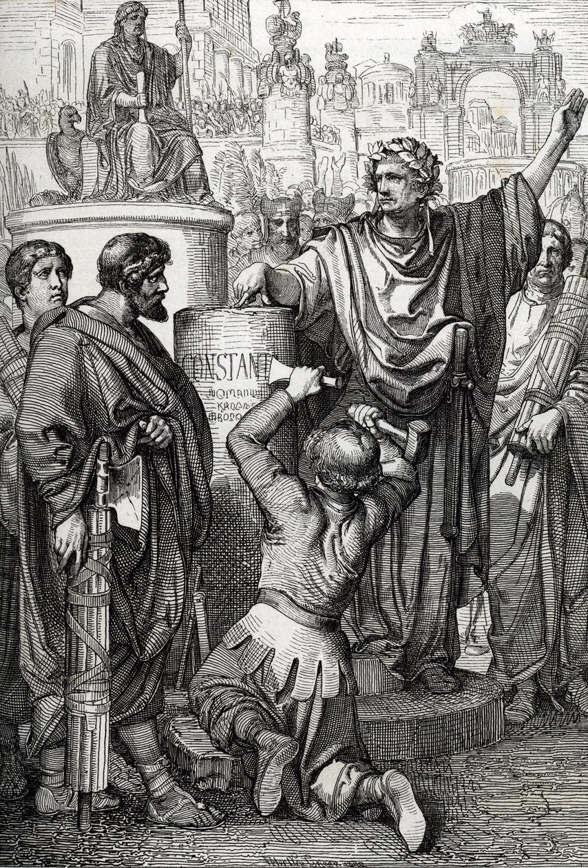 Konstantinopolis'in, imparatorluğun başkentini Konstantinopolis olarak yeniden adlandırdığı Bizans'a aktaran büyük İmparator Konstantinopolis tarafından kurulması by Peter Johann Nepomuck Geiger