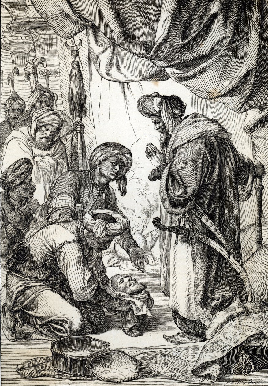 Sicarlar tarafından Sultan II. Mahmud'a sunulan Janina Ali Paşa'nın (1750-1822) başı by Peter Johann Nepomuck Geiger