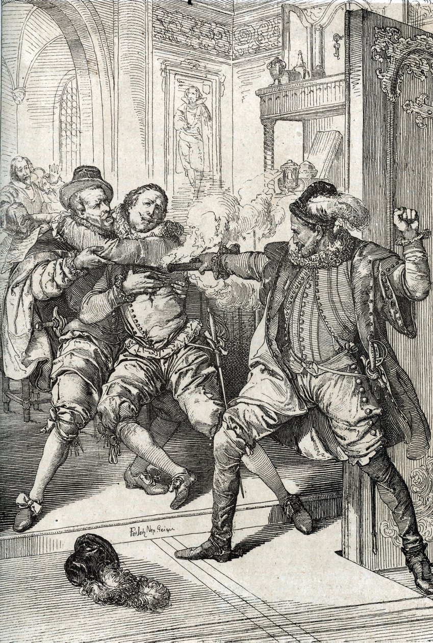 Dört Yirmi Yıl Savaşı (1568-1648): “” Seksen Yıl Savaşları (veya 80 yıl) sırasında Balthazar Gerard tarafından 10/07/1584 tarihinde Suskun William (1533-1584) olarak adlandırılan Orange of William'ın öldürülmesi ( Gueux isyanı veya Hollanda isyanı)” (W by Peter Johann Nepomuck Geiger