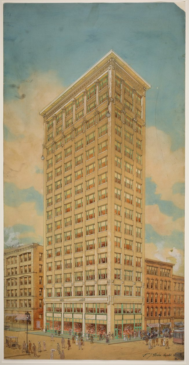Prairie School Gökdelen, Chicago, Illinois, Perspektif by Peter Joseph Weber