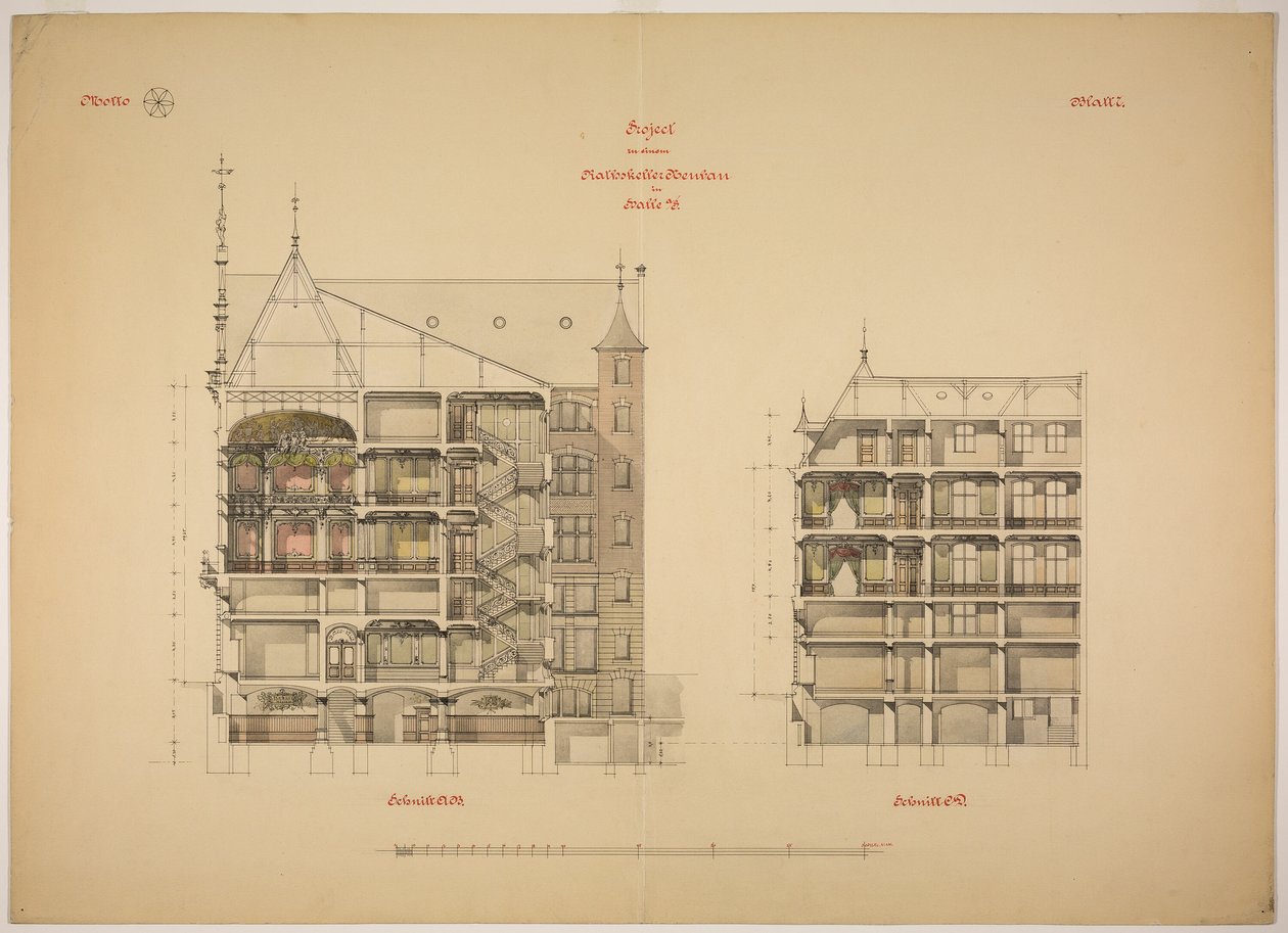 Rathskeller yeni binası, Halle (Saale), Saksonya-Anhalt, Almanya, İki Bölüm by Peter Joseph Weber