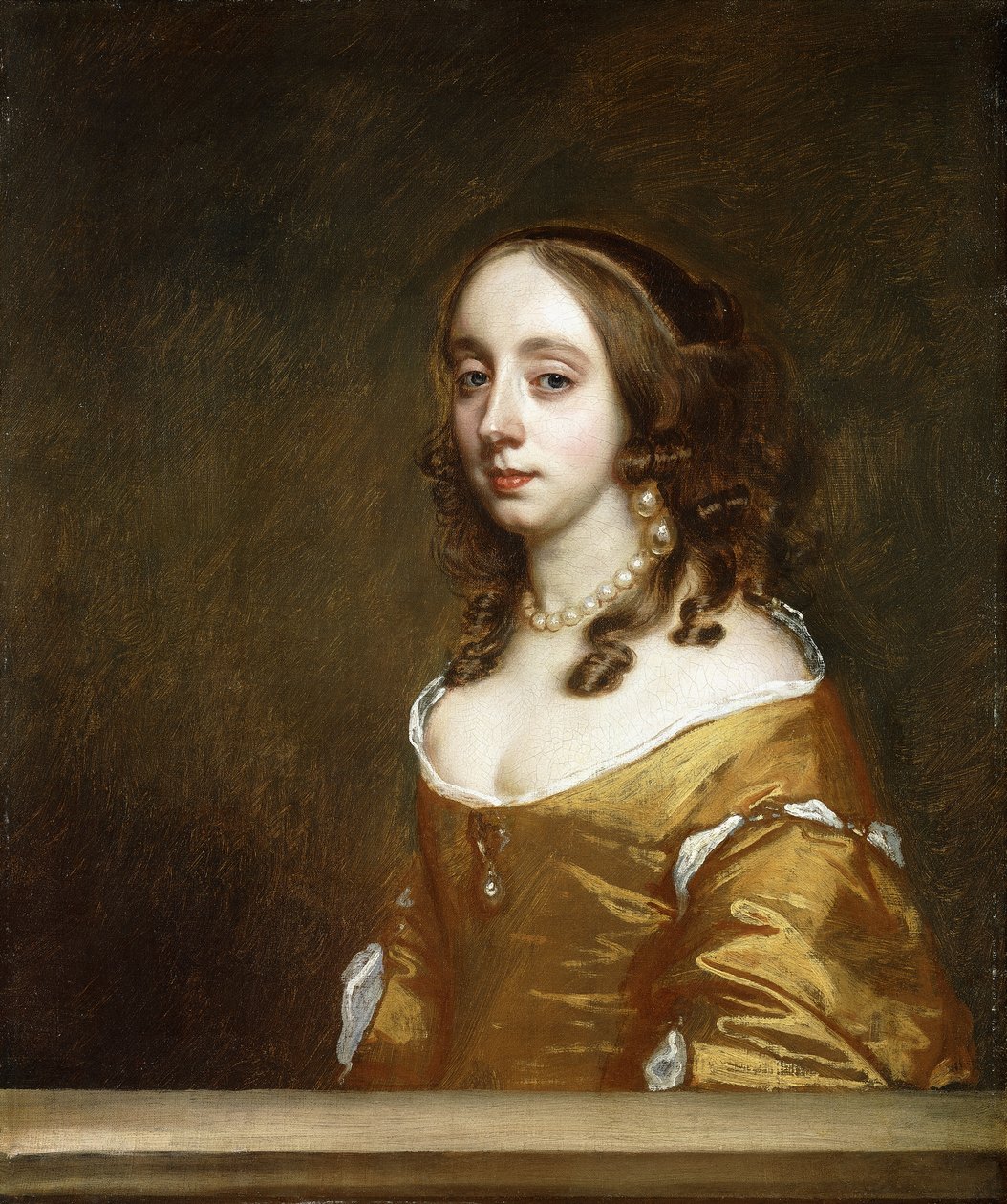 Popham Ailesinden Bir Hanımefendinin Portresi, Yarım Boy, Kanat Arkasında, Turuncu Elbiseli, by Peter Lely