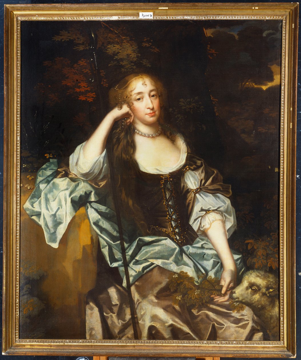 Yanında evcil kuzusu olan bir bayanın portresi by Peter Lely