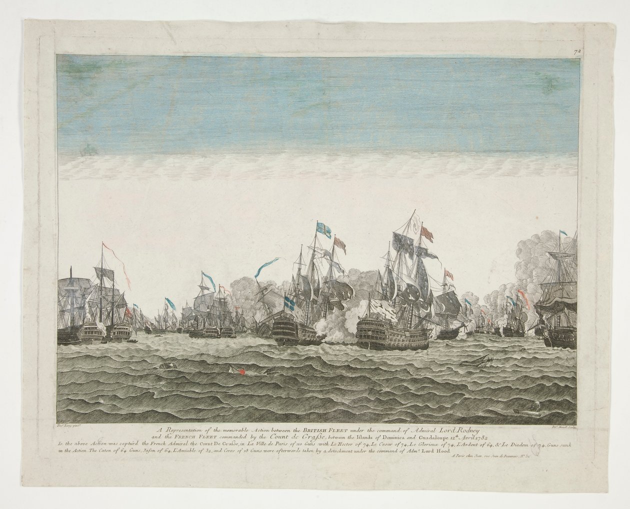 Amiral Lord Rodney komutasındaki İngiliz Filosu ile Count de Graffe komutasındaki Fransız Filosu arasında Domenica ve Guadaloupe adaları arasında 12 Nisan 1782'de yapılan unutulmaz eylemin bir temsili by Peter Mazell