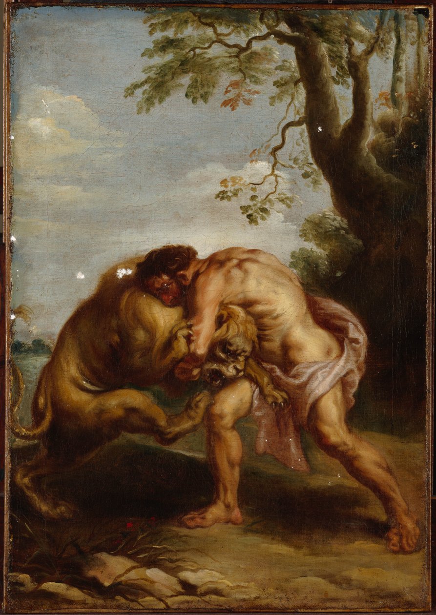 Herkül ve Nemean Aslanı (tuval üzerine yağlı boya) by Peter Paul (after) Rubens