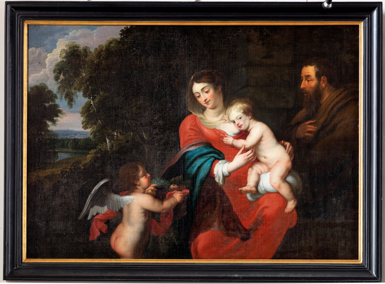 Bir melek, Tsysssens veya Jacques D'Arthois (?) (resim) ile kutsal aile by Peter Paul (after) Rubens