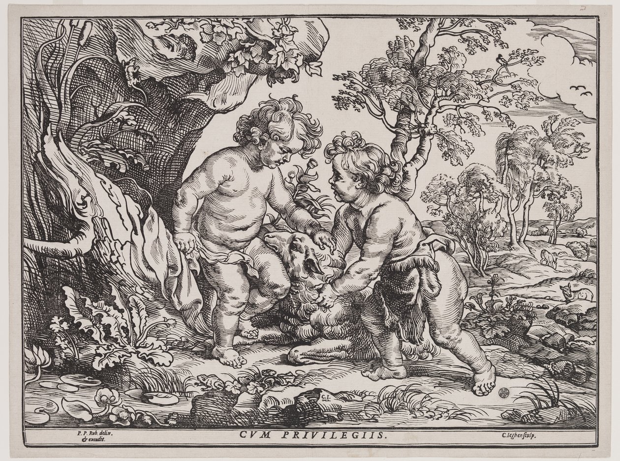Bebek İsa ve Aziz John Kuzuyla Oynarken, gravür Christoffel Jegher (1596-1653), 1632'den sonra (tahta baskı) by Peter Paul (after) Rubens
