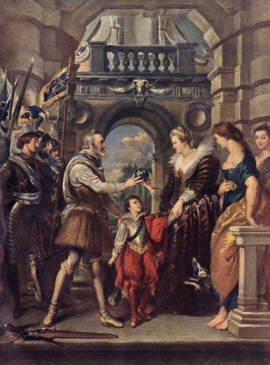 Fransa Kralı IV. Henri, 16. yüzyılda Marie de 'Medici ile birlikte (litografi) by Peter Paul (after) Rubens