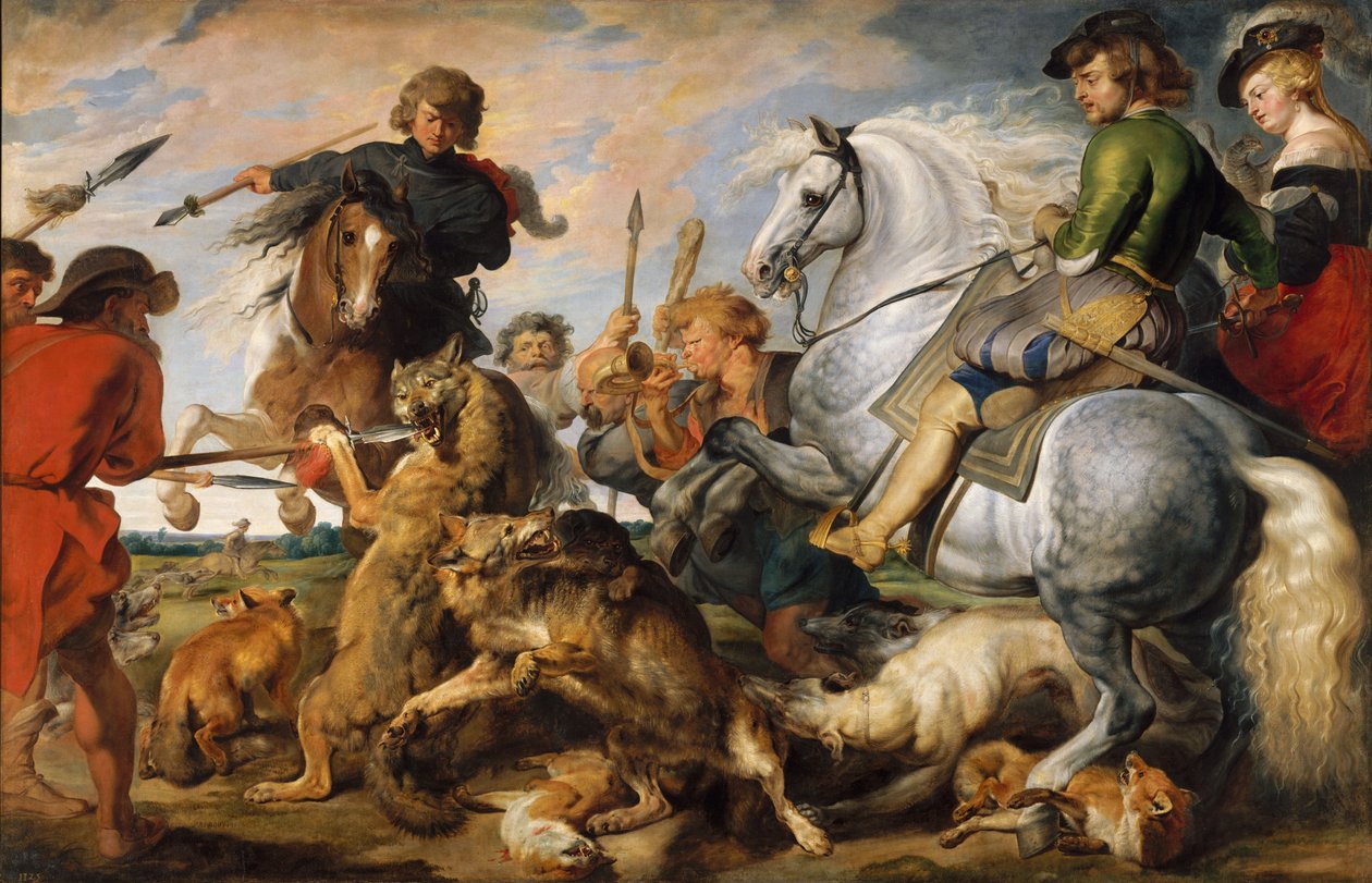 Kurt ve Tilki Avı, c.1616 (tuval üzerine yağlı boya) by Peter Paul (and studio) Rubens