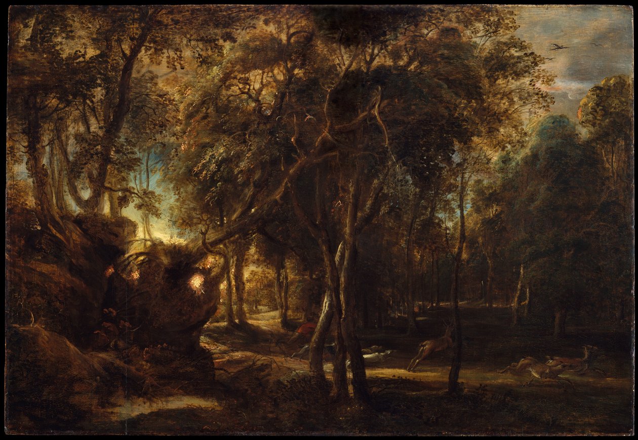 Geyik Avıyla Şafakta Bir Orman, 1635 dolayları by Peter Paul Rubens