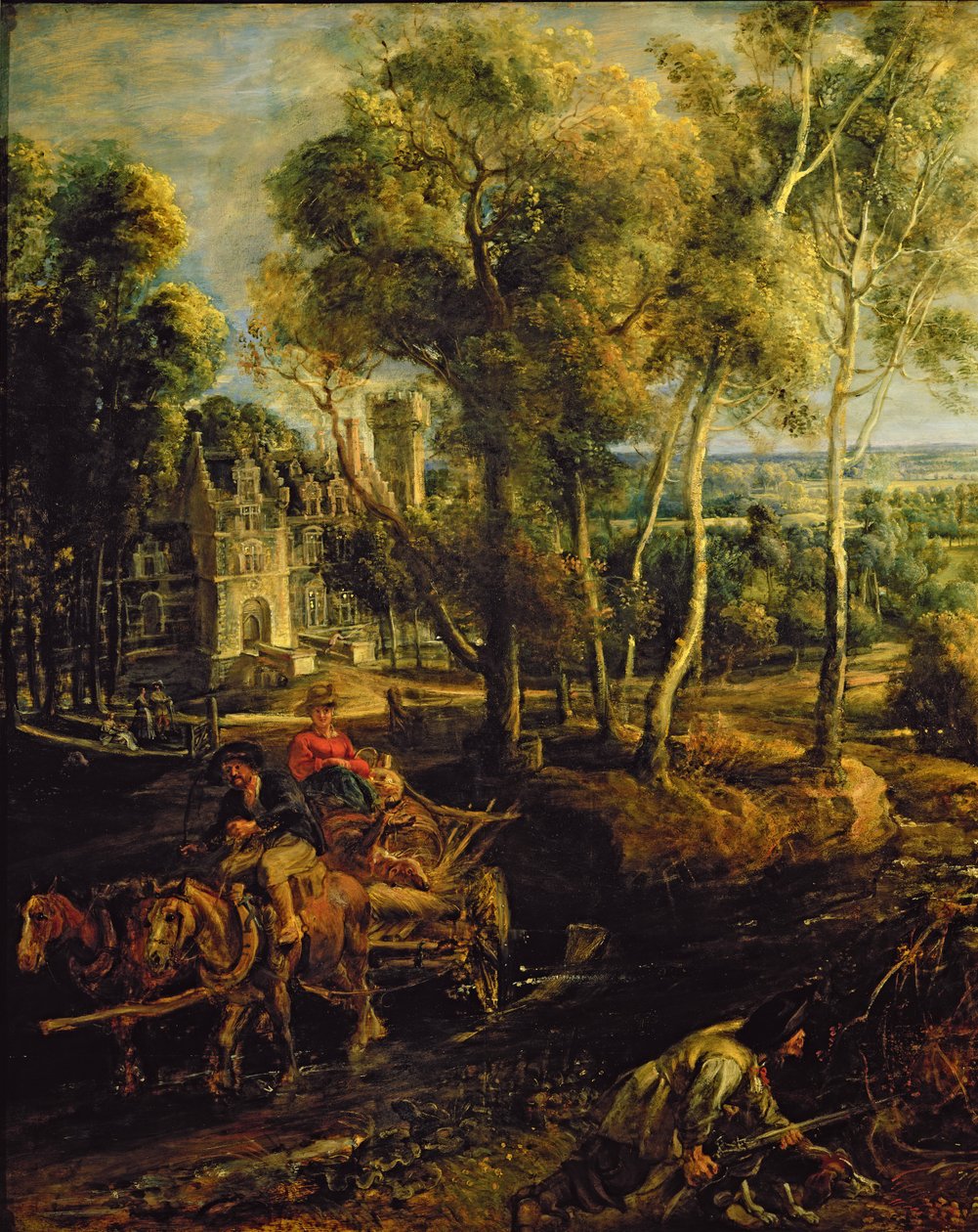 An Autumn Landscape with a view of Het Steen in the Early Morning, c.1636 oil on panel detail of 211075 by Peter Paul Rubens
