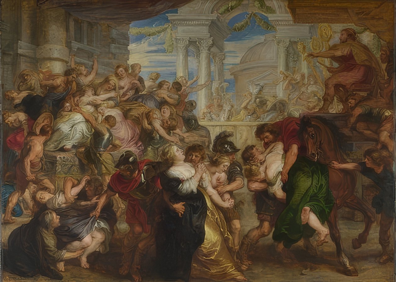 Sabine kadınlarının soygunu. 1635-40 civarında by Peter Paul Rubens