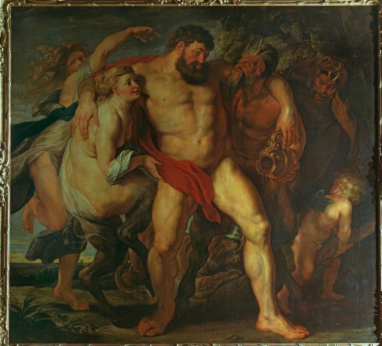 Bir perisi ve bir satir tarafından yönetilen Sarhoş Herkül by Peter Paul Rubens