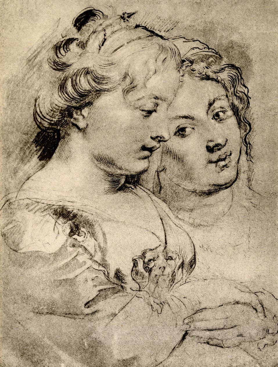 İki kız üzerinde detaylı çalışma by Peter Paul Rubens