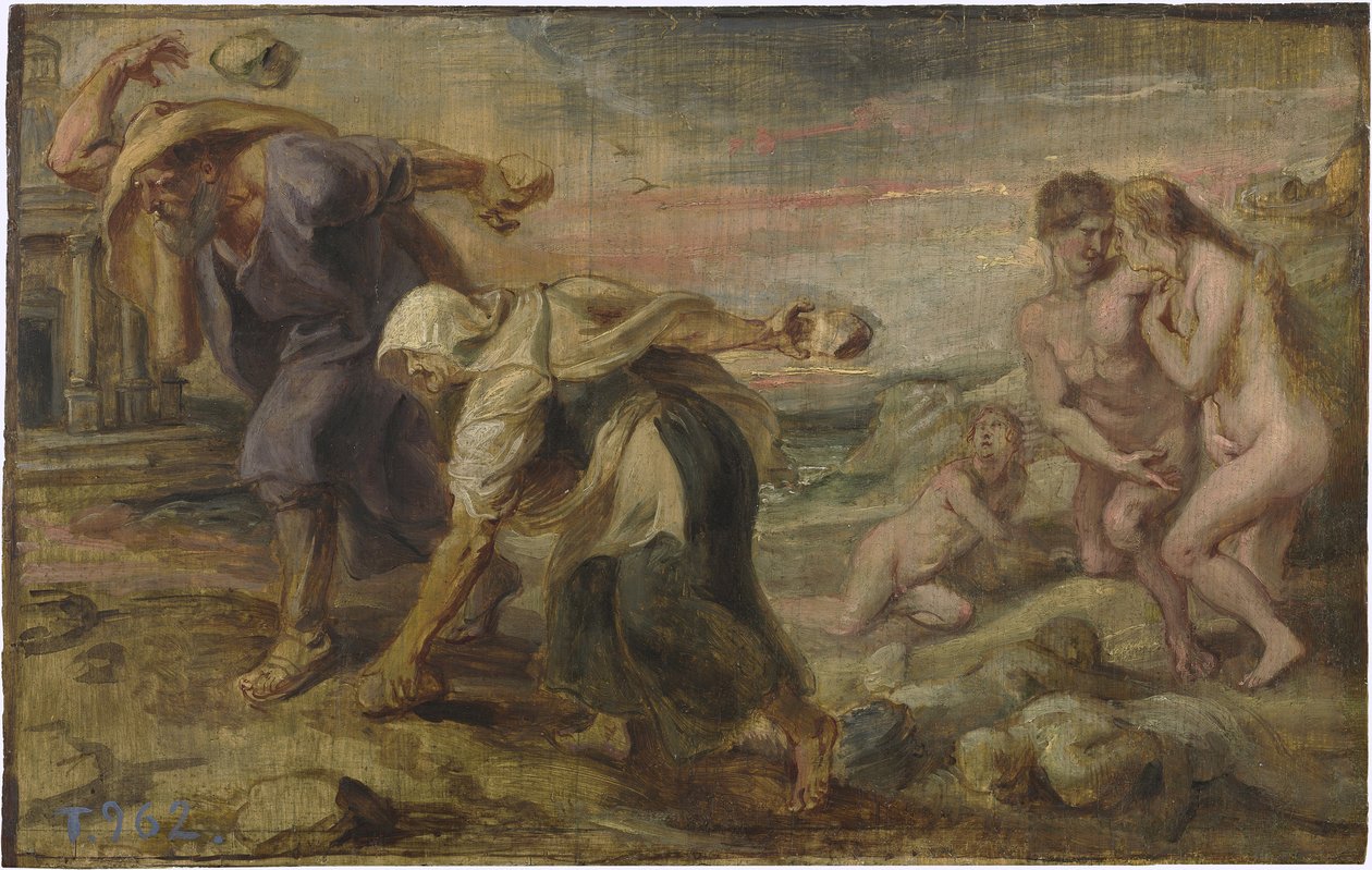 ""Deucalion ve Pyrrha"" Peinture de Pieter Paul Rubens (1577-1640) vers 1636 - Ahşap üzerine yağlıboya Dim 26,4x41,7 cm Museo del Prado, Madrid by Peter Paul Rubens