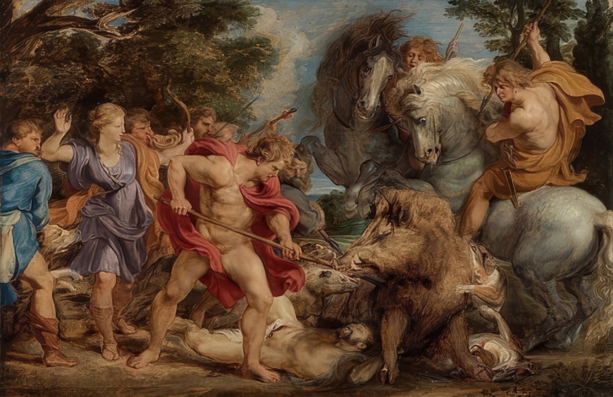 Calydonian domuzunun avı. 1611-12 civarında by Peter Paul Rubens