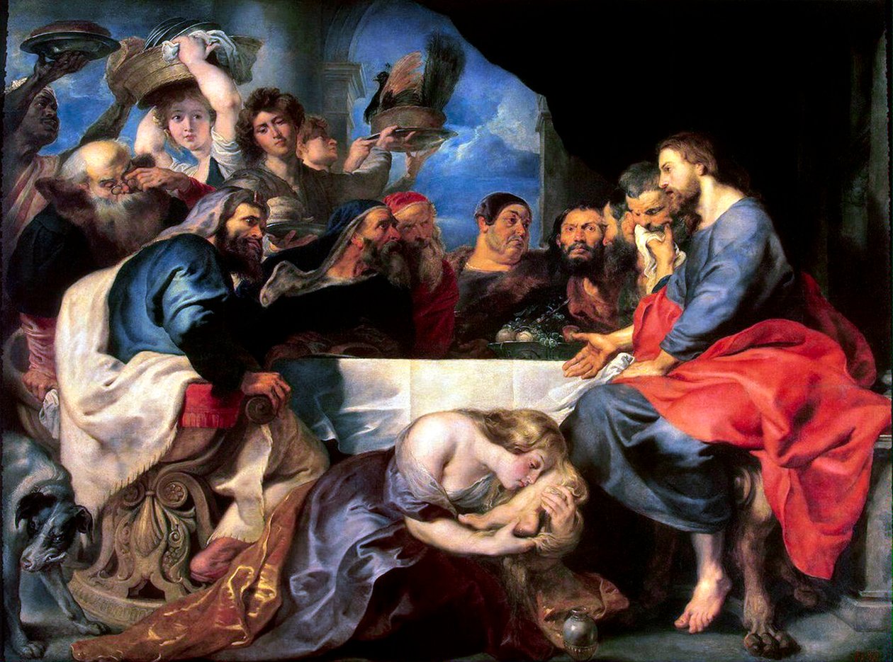 1618 ve 1620 yılları arasında Ferisi Simun Evi'nde bayram. by Peter Paul Rubens